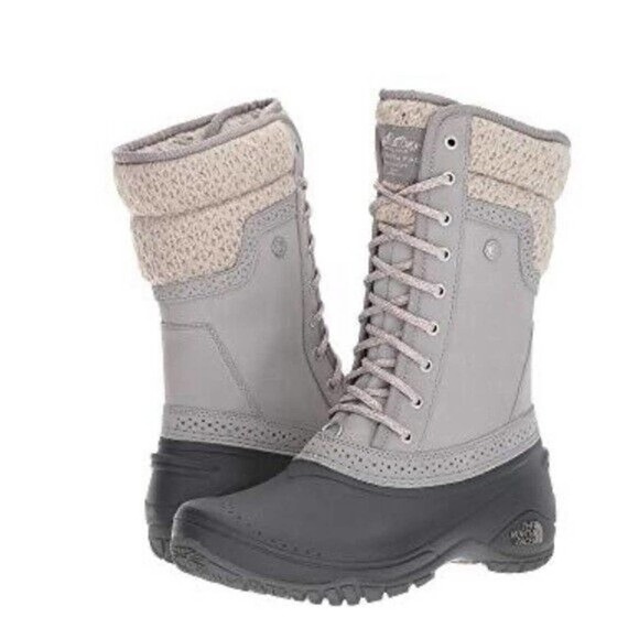 The North Face Shellista II Gray Leather Lace Up Shearling Boots Womens Size 7 - Picture 1 of 9